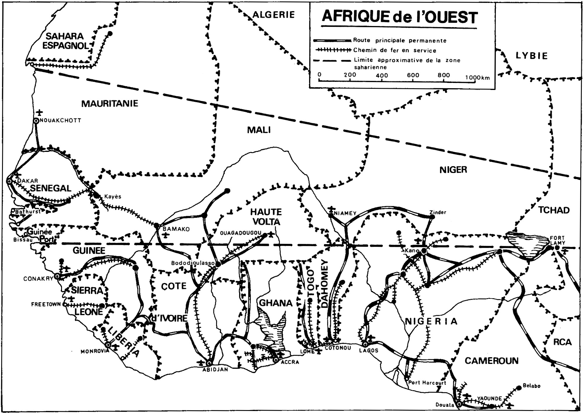 Carte des principales infrastructures en Afrique de l’Ouest