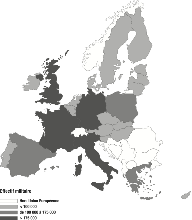 Carte effectifs militaires UE en 2006