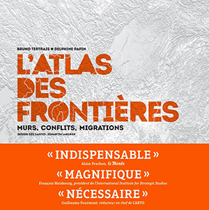 Bruno Tertrais et Delphine Papin, L’Atlas des frontières
- Éditions Les Arènes, 2016 ; 136 pages.