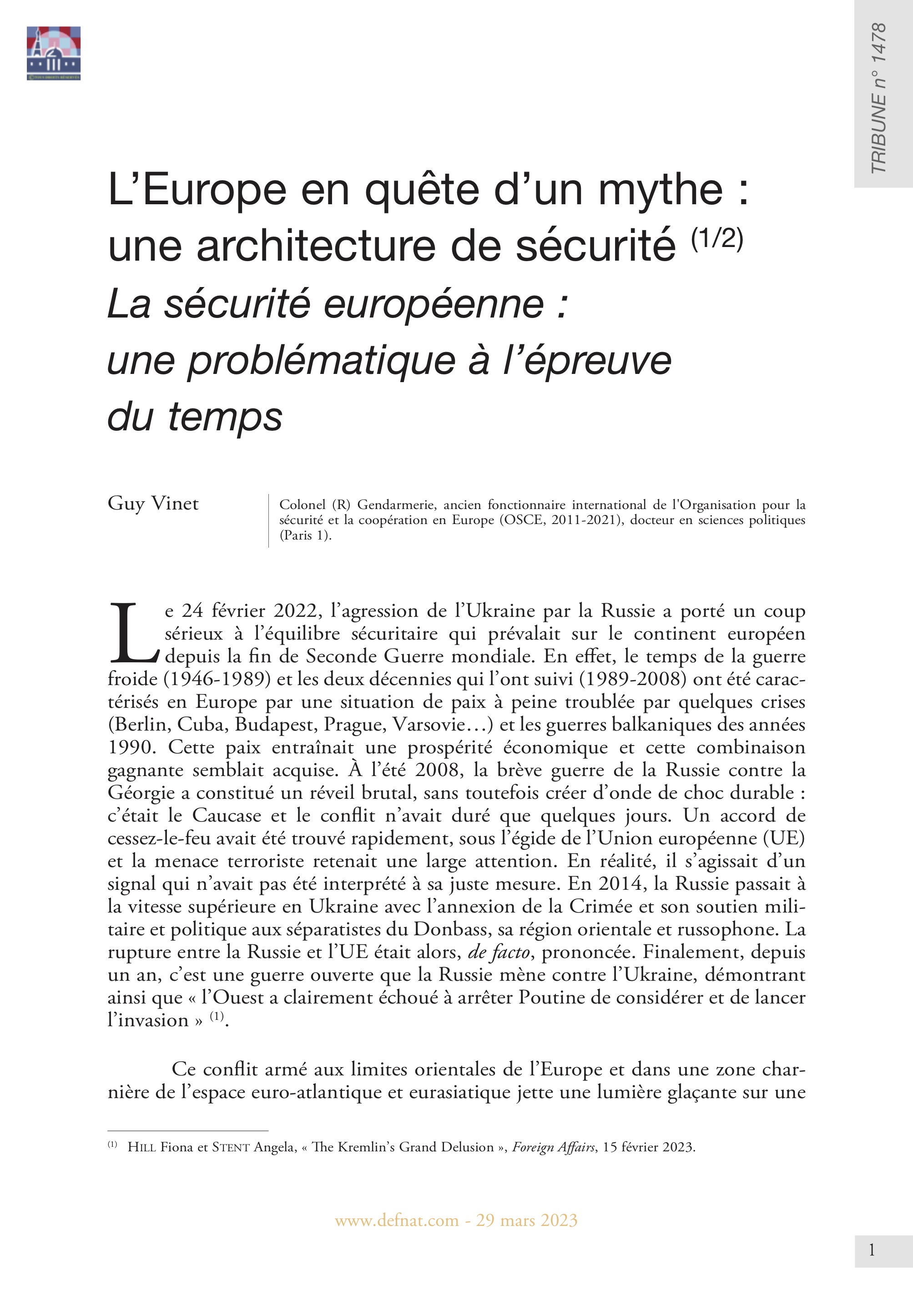 L’Europe en quête d’un mythe : une architecture de sécurité (1/2) – La ...
