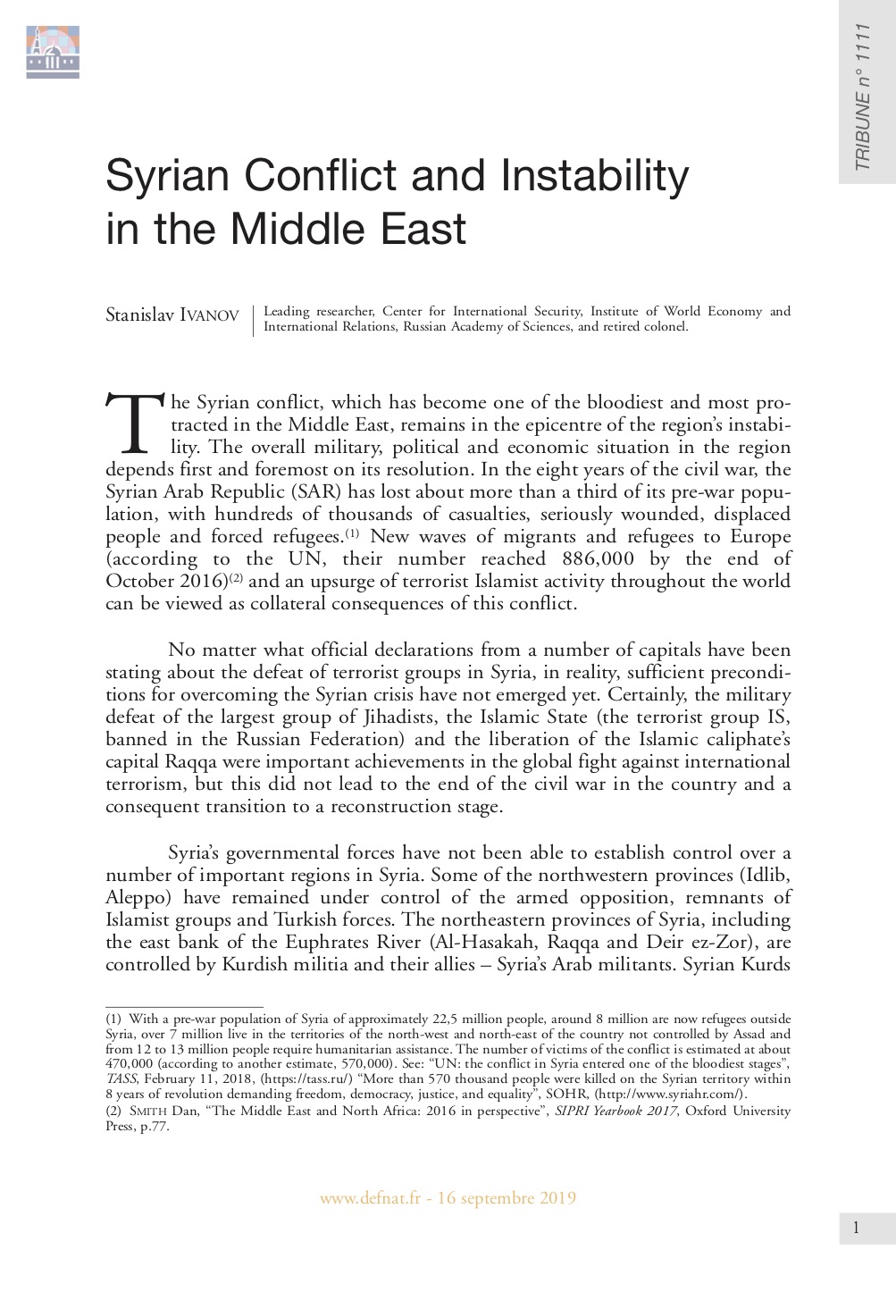 Syrian Conflict and Instability in the Middle East (T 1111)
