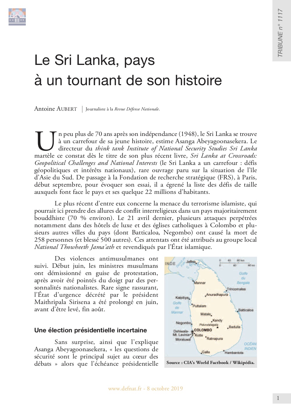 Le Sri Lanka, pays à un tournant de son histoire (T 1117)
